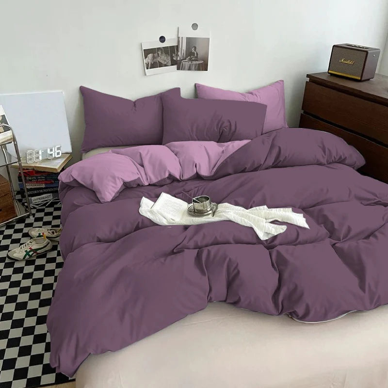 Plain Dyed Reversible Cotton Duvet Cover Sets -002 - 99 Bedding Store