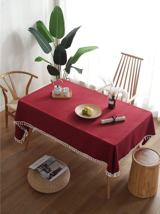 Decorative Tablecloth With Tassel - Burgundy - 99 Bedding Store