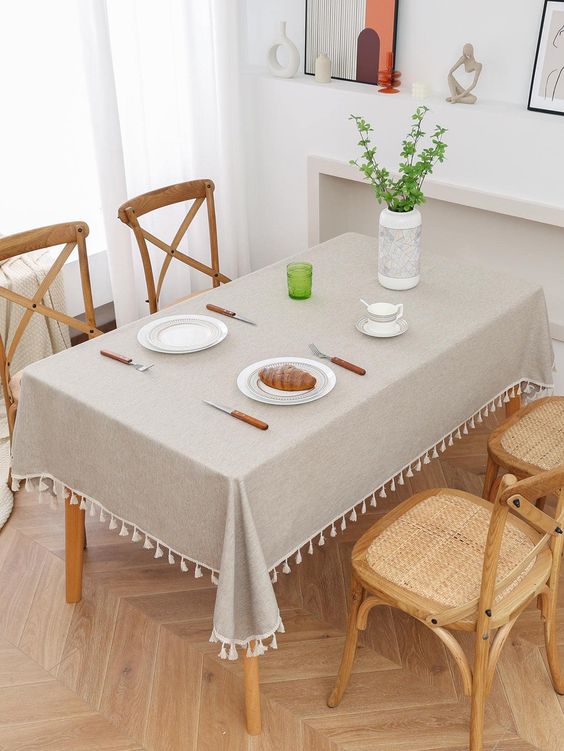 Decorative Tablecloth With Tassel - Beige - 99 Bedding Store