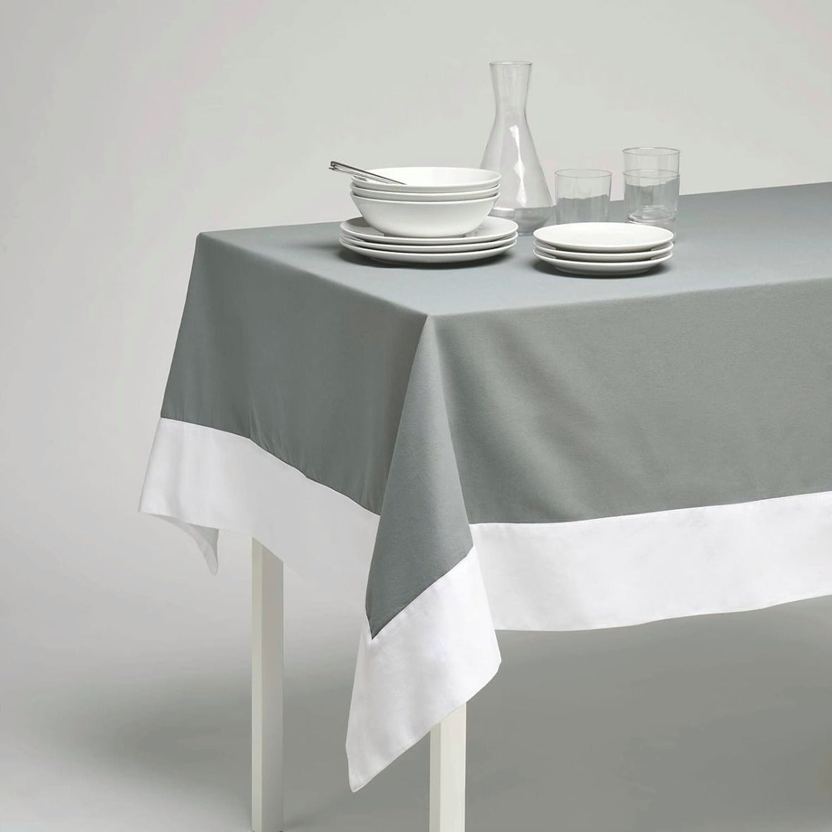 Decorative Tablecloth - Grey With White Bordered - 99 Bedding Store