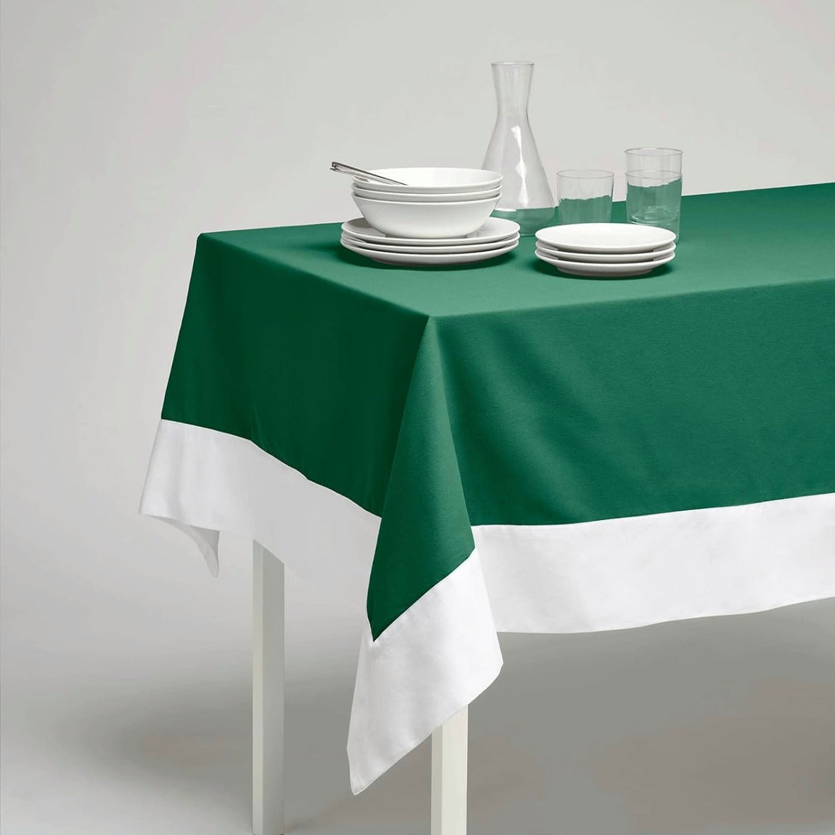 Decorative Tablecloth - Dark Green With White Bordered - 99 Bedding Store