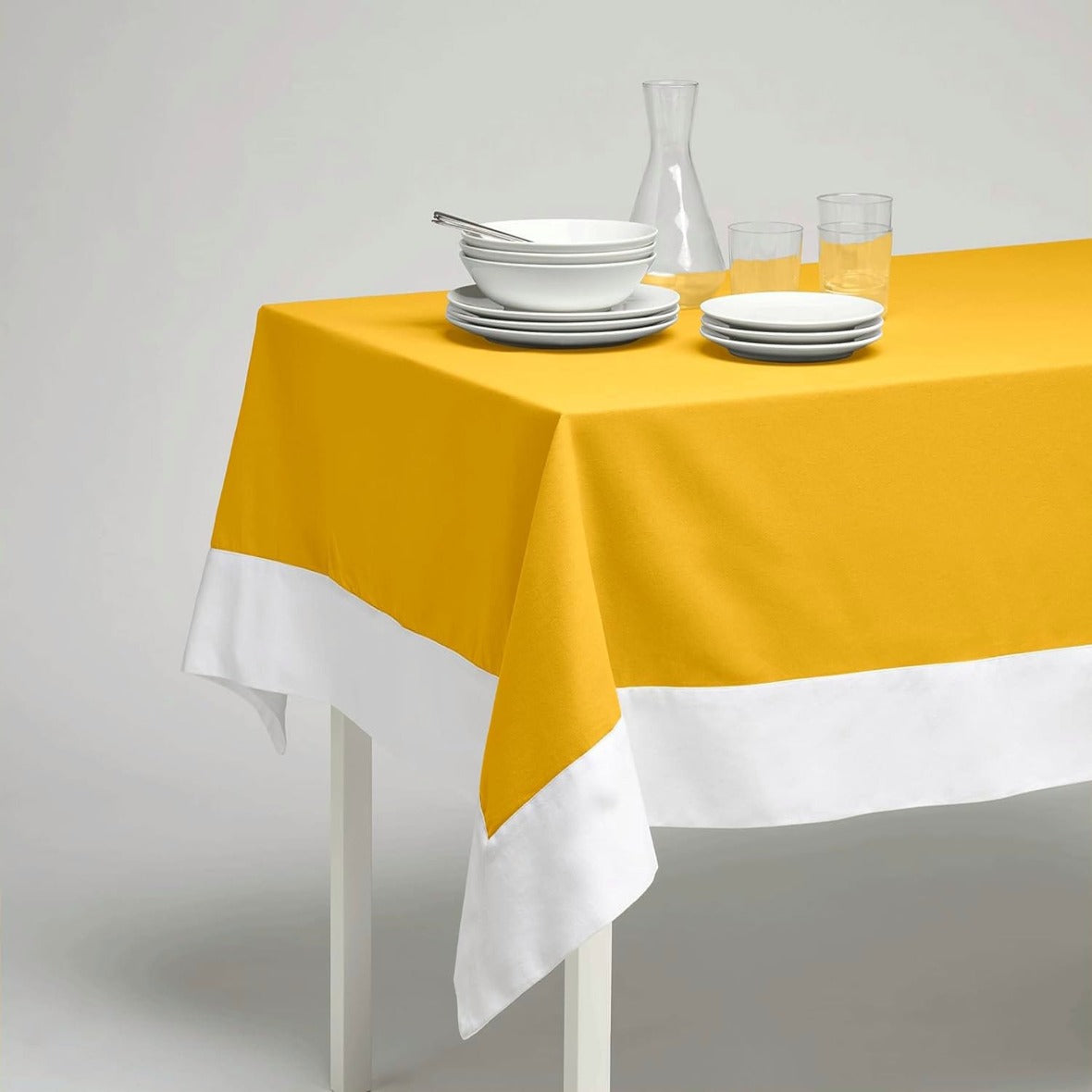 Decorative Tablecloth - Yellow With White Bordered - 99 Bedding Store