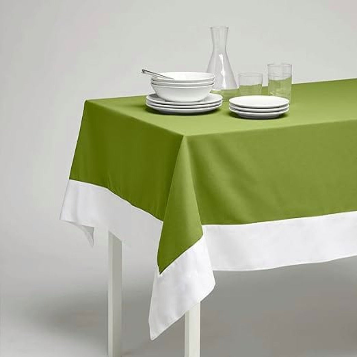 Decorative Tablecloth - Green With White Bordered - 99 Bedding Store