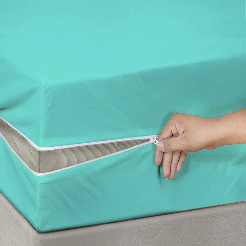 100% Cotton Zipper Mattress Cover - Aqua Green - 99 Bedding Store