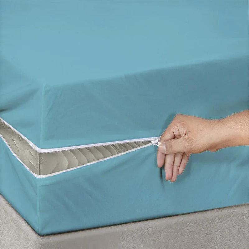 100% Cotton Zipper Mattress Cover - Blue - 99 Bedding Store