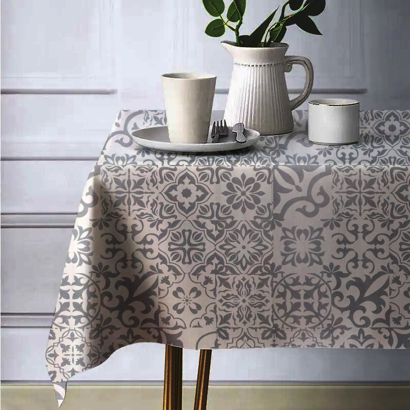 Waterproof Decorative Printed Cotton Table cover - Allium Grey - 99 Bedding Store