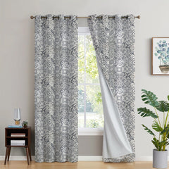 WATERPROOF GREY MOROCCAN PRINTED BLACKOUT CURTAIN - 99 Bedding Store