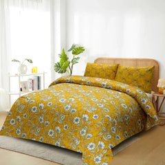 Cotton Printed Double Bed sheet Yellow and Roses - 99 Bedding Store