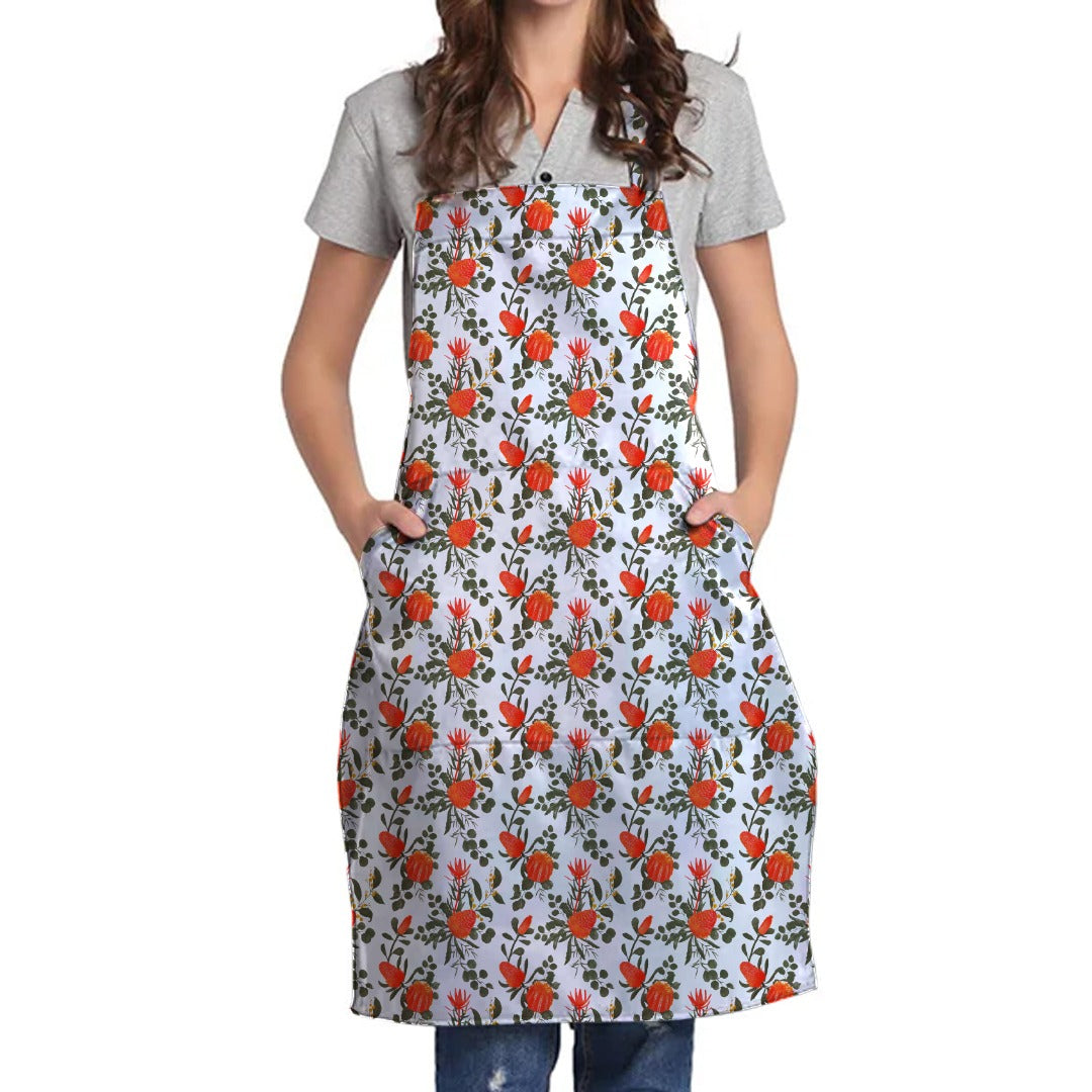 100% Cotton Waterproof Apron For Kitchen - Orange Flower - 99 Bedding Store