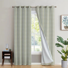 GREEN CHECKED PRINTED BLACKOUT CURTAIN - 99 Bedding Store