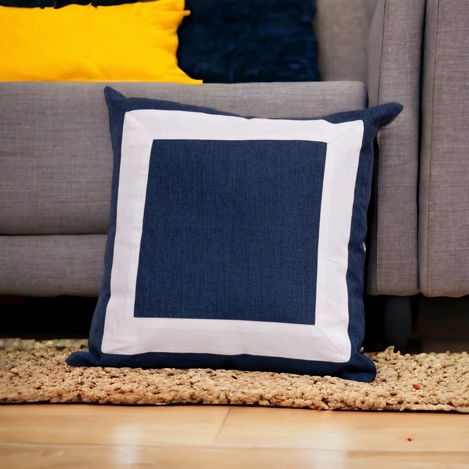 1 pc Sianna Navy Blue Jute Cushion Cover - 99 Bedding Store