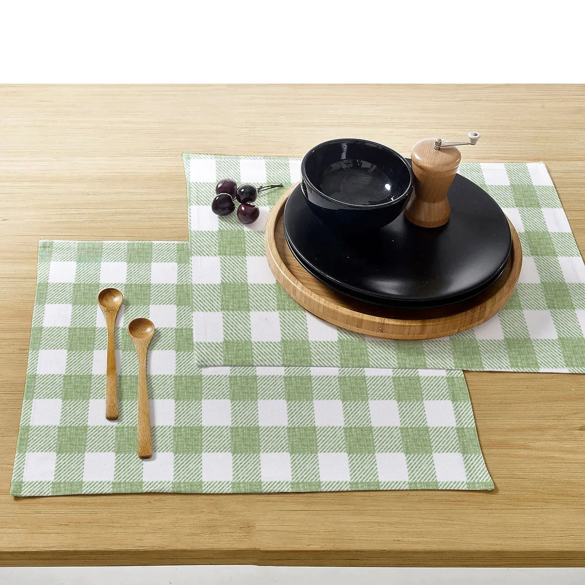 Waterproof Cotton Table Mat Set - Green Checked - 99 Bedding Store