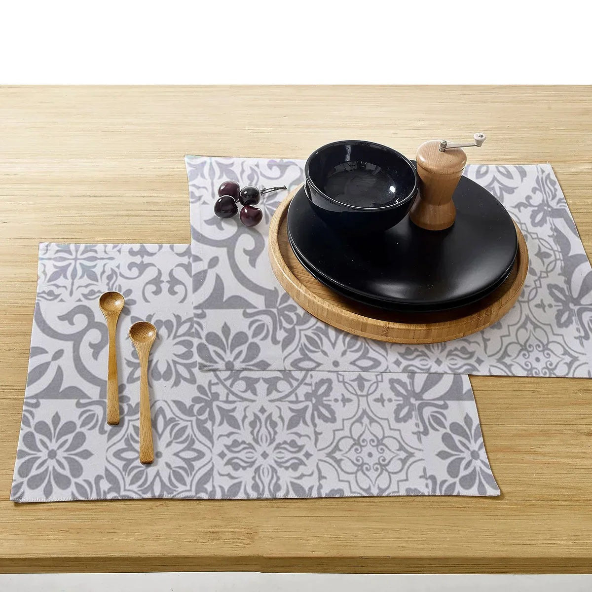 Waterproof Cotton Table Mat Set - Allium Grey - 99 Bedding Store