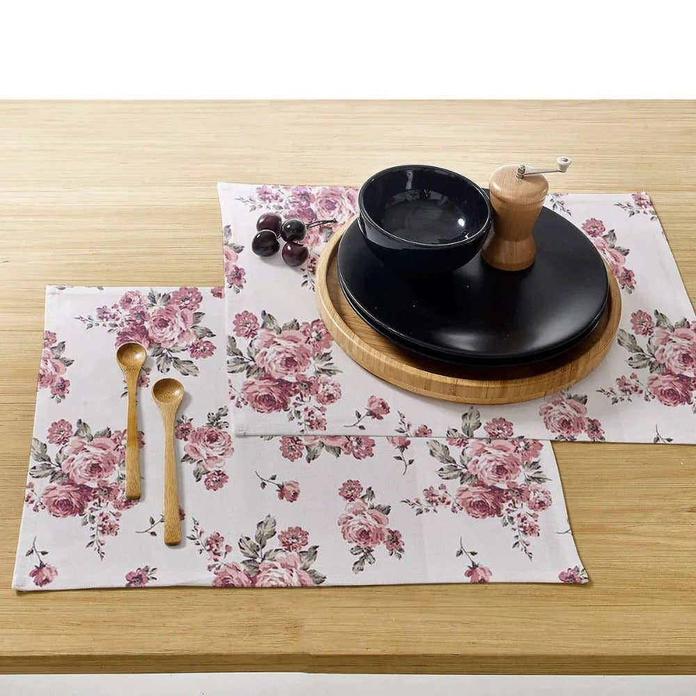 Waterproof Cotton Table Mat Set - Rose Garden Red - 99 Bedding Store