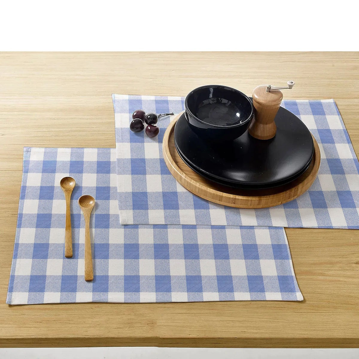 Waterproof Cotton Table Mat Set - Blue Checked - 99 Bedding Store