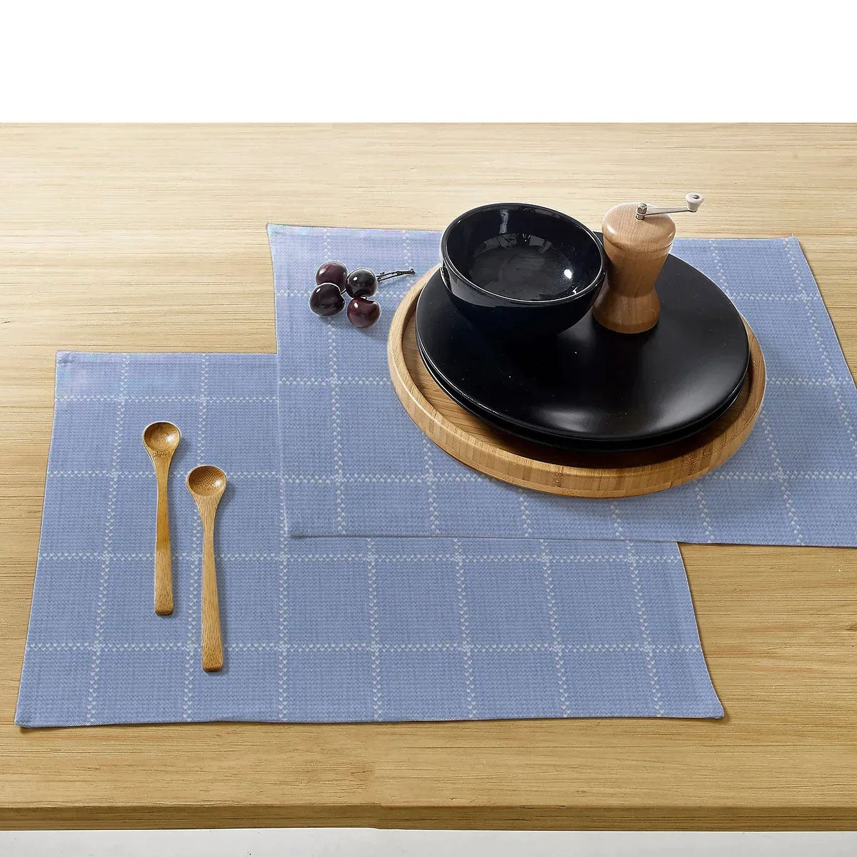 Waterproof Cotton Table Mat Set - Modern Vintage Blue Check - 99 Bedding Store