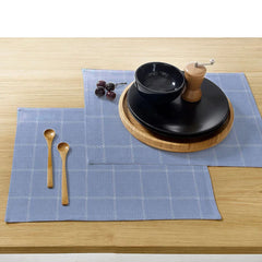 Waterproof Cotton Table Mat Set - Modern Vintage Blue Check - 99 Bedding Store