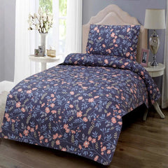 Midnight Blue Leaf's Printed Cotton Single Bed Sheet - 99 Bedding Store