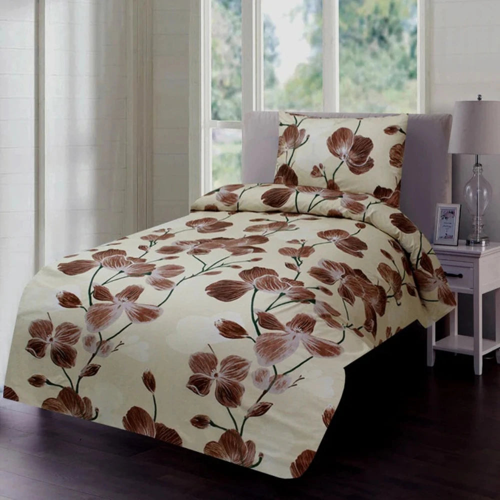 Serenity Beige Printed Cotton Single Bed Sheet - 99 Bedding Store