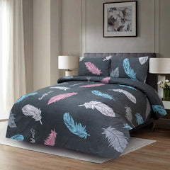 Cotton Printed Bed sheet Set Feather Leave Grey - 99 Bedding Store