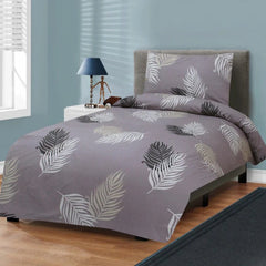 Feather Leaves Grey Printed Cotton Single Bed Sheet - 99 Bedding Store