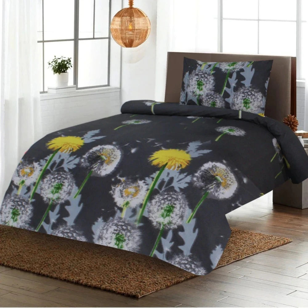 Tulip Black Printed Cotton Single Bed Sheet - 99 Bedding Store