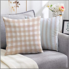 Pack of2 Beige Checked Cushion Cover - 99 Bedding Store