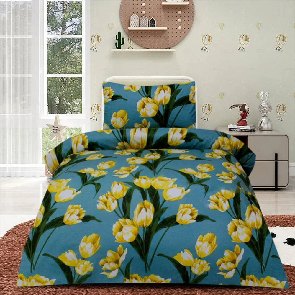 Tulip Green Printed Cotton Single Bed Sheet - 99 Bedding Store