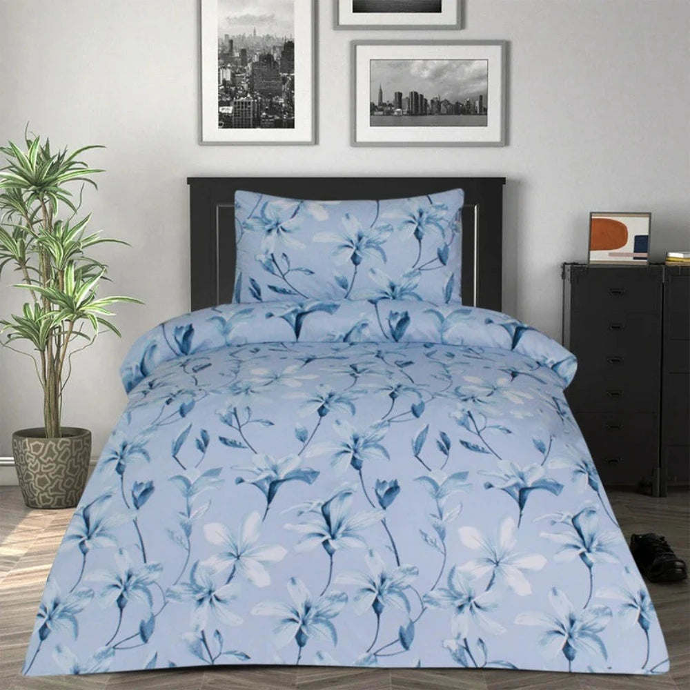 Summer Garden Aqua Printed Cotton Single Bed Sheet - 99 Bedding Store