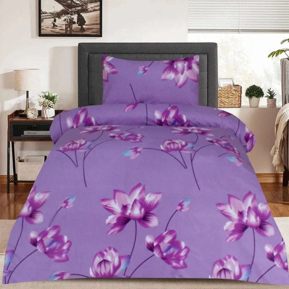 Serenity Purple Printed Cotton Single Bed Sheet - 99 Bedding Store