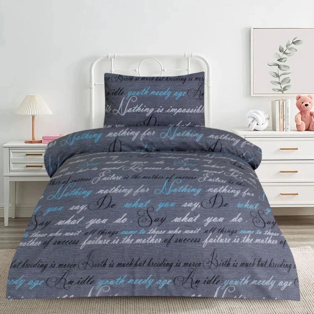 English Grey Printed Cotton Kids Single Bed Sheet - 99 Bedding Store