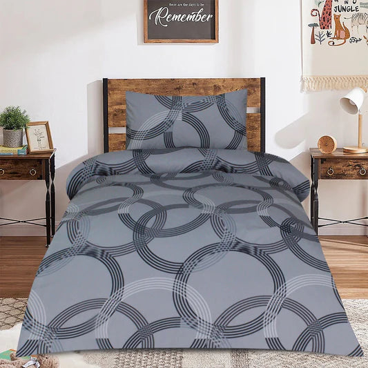 Grey Circle Printed Cotton Single Bed Sheet