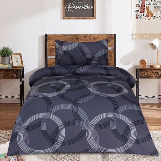 Grey and White Circle Printed Cotton Single Bed Sheet