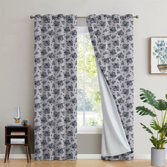 ROSE GARDEN BLUE PRINTED BLACKOUT CURTAIN - 99 Bedding Store