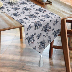 Waterproof Cotton Printed Table Runner With Tesal - Rose Garden Blue - 99 Bedding Store