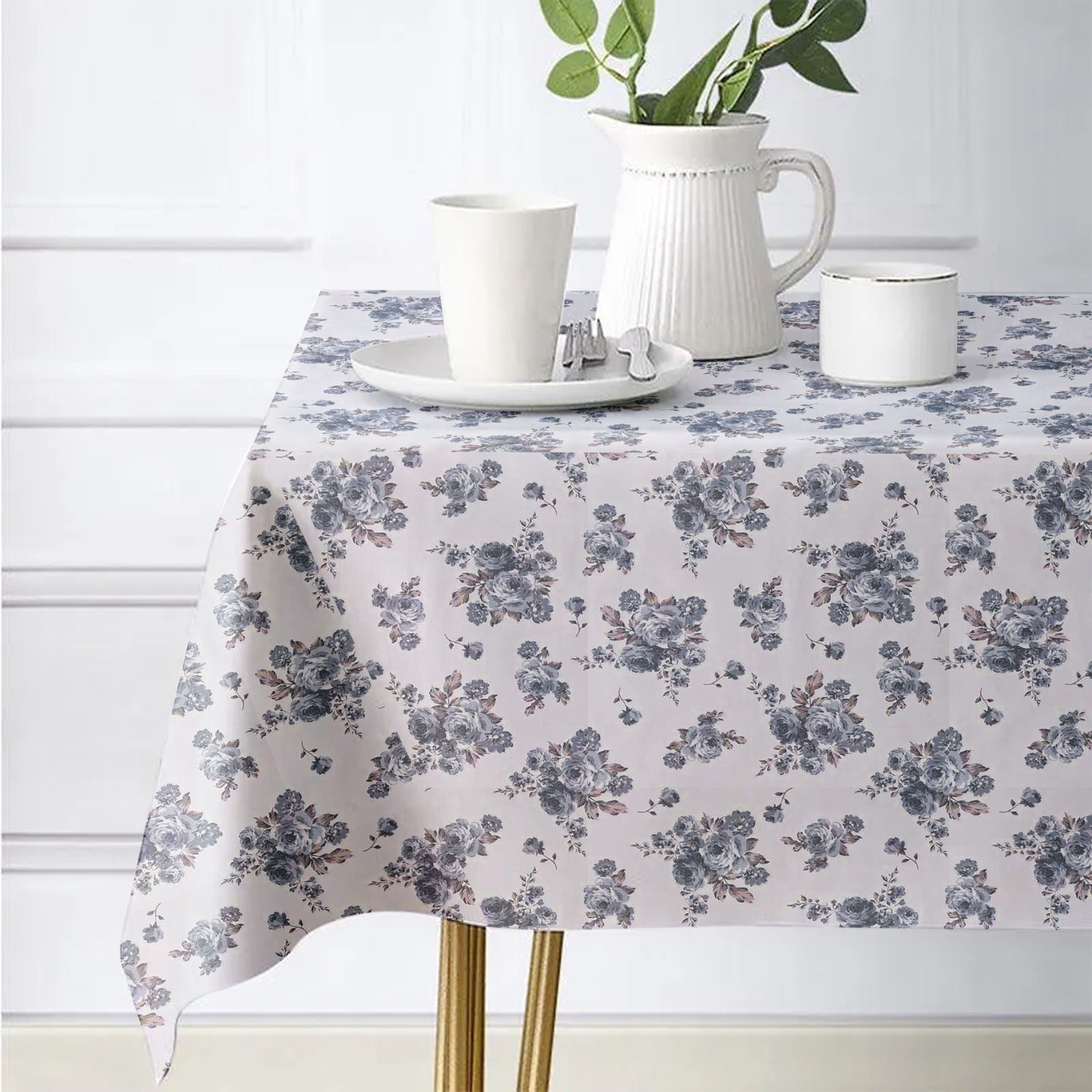 Waterproof Decorative Printed Cotton Table cover - Rose Garden Blue - 99 Bedding Store