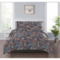 Tc 400 Printed Satin Double Bed sheet Tropical Grove Charcoal - 99 Bedding Store