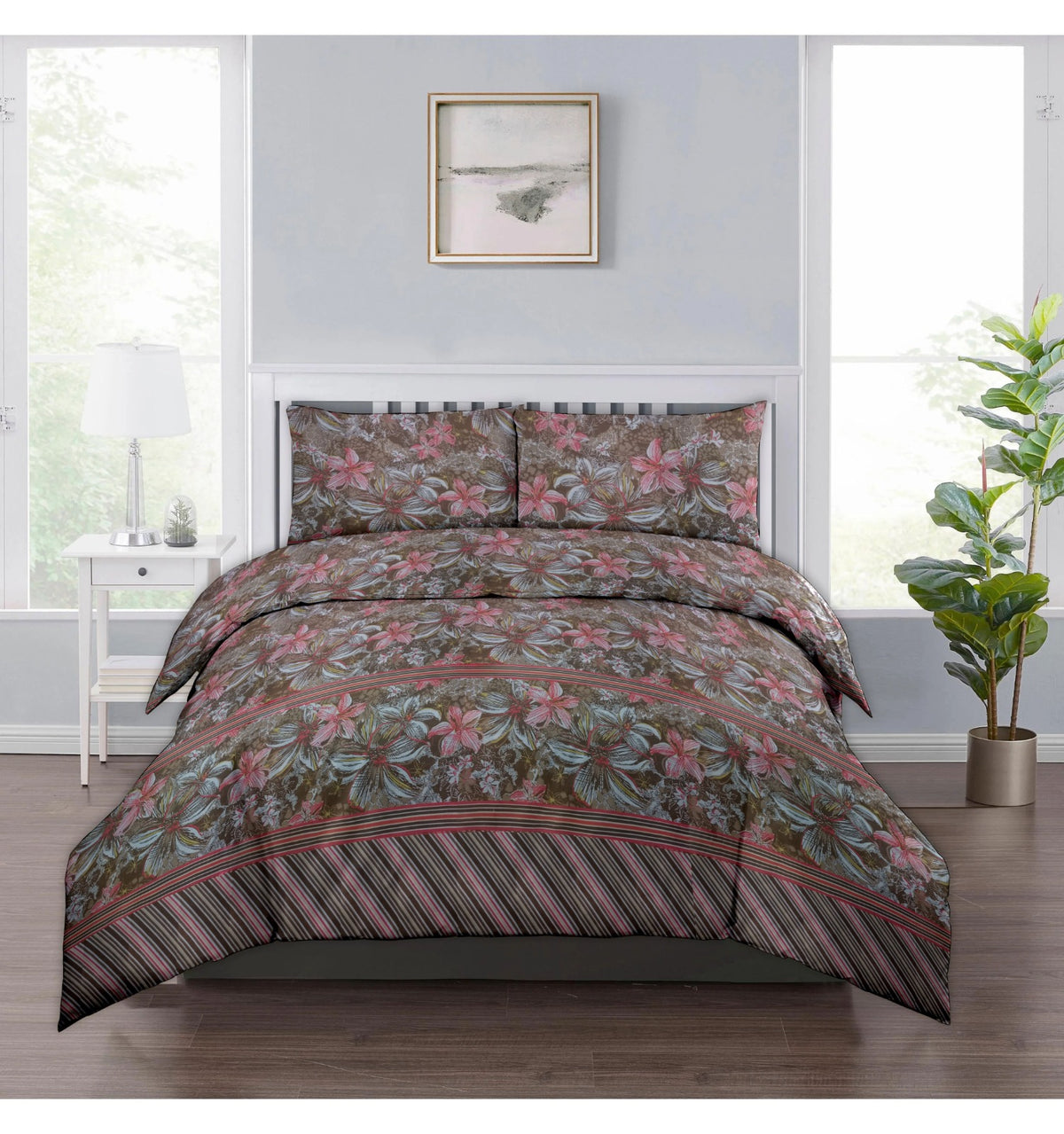 Cotton 250 Tc Printed Duvet Cover set Summer Garden Beige - 99 Bedding Store