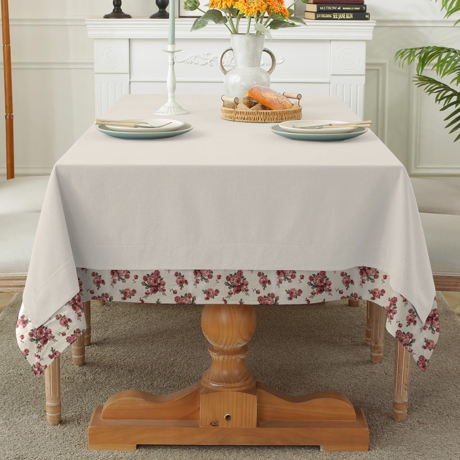 Print Bordered Cotton Dinning Set - Rose Garden - 99 Bedding Store