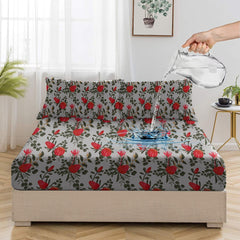 Waterproof KIds Printed Cotton Fitted Sheet Set Orange Roses - 99 Bedding Store