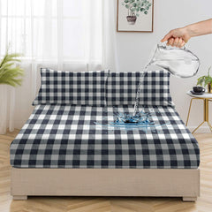 Waterproof KIds Printed Cotton Fitted Sheet Set Black Checkad - 99 Bedding Store