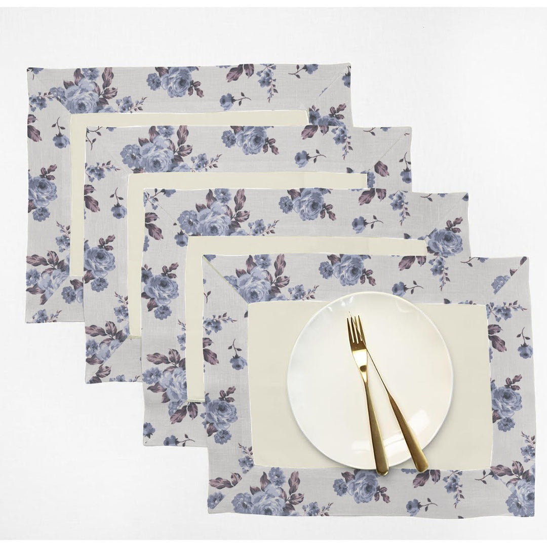 Print Bordered Cotton Dinning Set - Rose Garden Blue - 99 Bedding Store