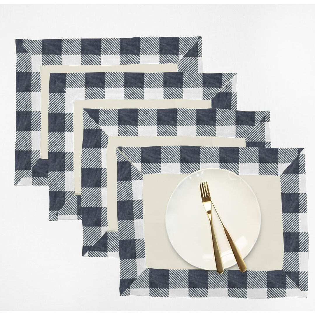 Print Bordered Cotton Dinning Set - Black Check