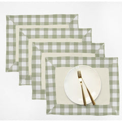 Print Bordered Cotton Dinning Set - Green Check