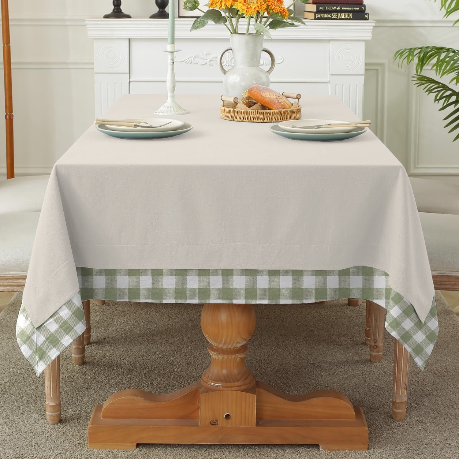 Print Bordered Cotton Dinning Set - Green Check