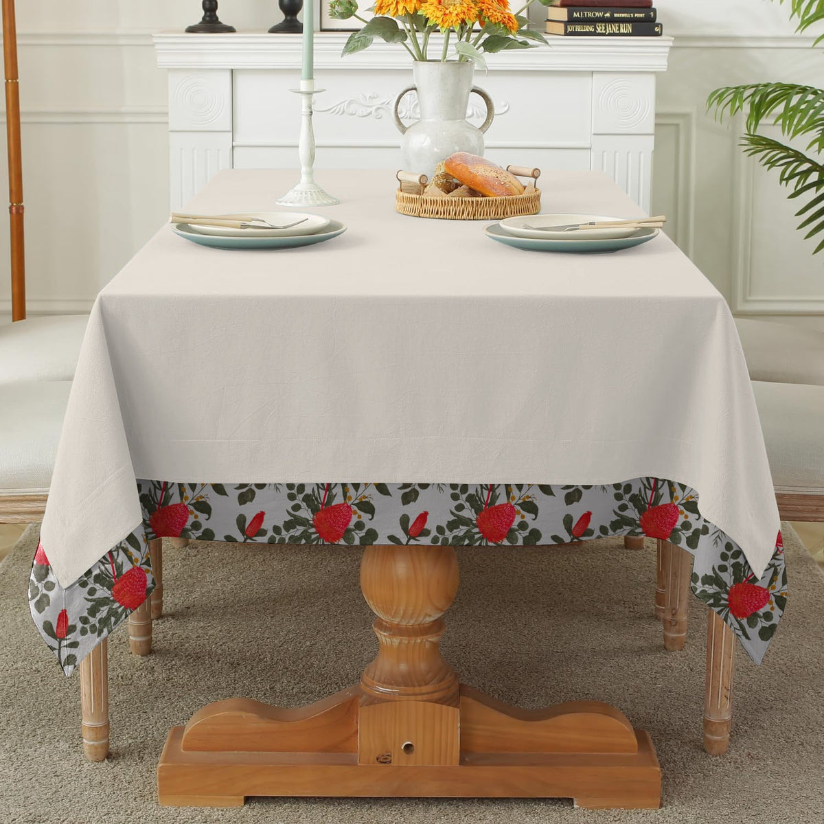 Decorative Tablecloth With Print Bordered Red  Roses