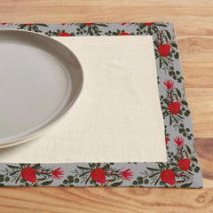 Print Bordered Cotton Dinning Set - Red Rose