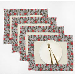 Print Bordered Cotton Dinning Set - Red Rose