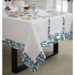 Print Bordered Cotton Dinning Set - Green Leaf