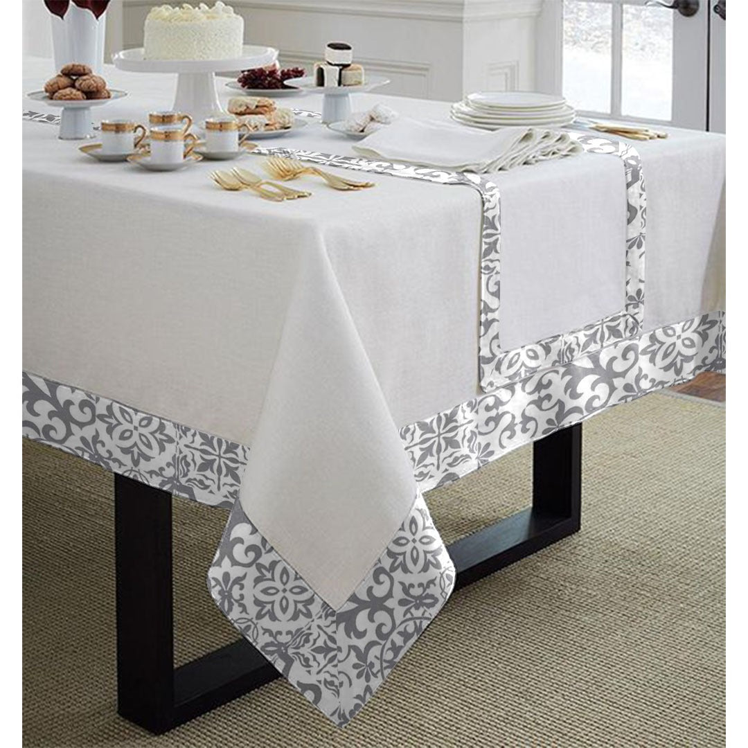 Print Bordered Cotton Dinning Set - Elliam Grey